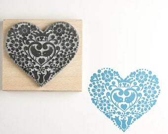 Lino Twin Birds Heart Rubber Stamp | Ink Stamp | Decorative stamp | 9cm X 9cm stamp | Rubber Stamp | Craft Stamp