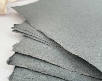 A6 Handmade paper in Grey | PACK OF 5 SHEETS | Recycled cotton rag card with deckled edge | 150 gsm | Dark Grey