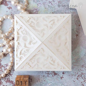 Extravaganza Laser Cut Wedding Invitation in Ivory | DIY wedding Invitation | Blank Laser Cut Invitation | DIY Stationery Supplies