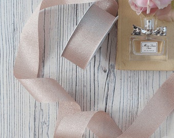 Blush Luster Ribbon | Blush Pink Ribbon With Silver Sparkle | 25mm or 40mm Wide | Perfect Ribbon for Wedding Invitations