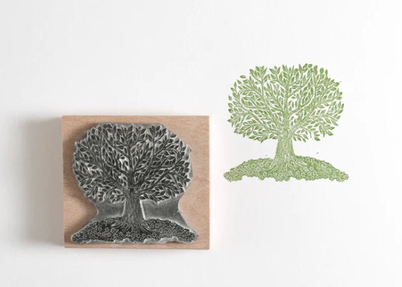 Lino Cut Tree Rubber Stamp Ink Stamp Decorative stamp 9cm X 9cm stamp Rubber Stamp Craft Stamp image 1