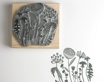 Wild Flower Silhouette Rubber Stamp | Ink Stamp | Decorative stamp | 9cm X 9cm stamp | Rubber Stamp | Craft Stamp