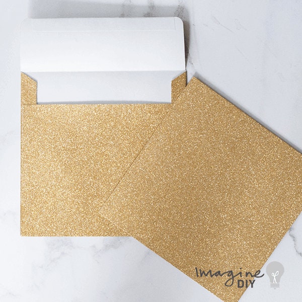 Gold Glitter Envelope | Square Invitation envelope in Gold Glitter | Luxury Invitation Envelope | 16cm | 6" envelope | Peel and Seal