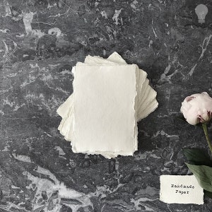 A6 Handmade paper in White | PACK OF 5 SHEETS | Recycled cotton rag paper with deckled edge | 150 gsm