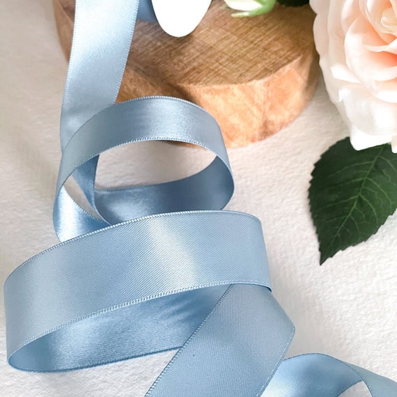 13mm wide French Blue Satin Ribbon | 10 METER ROLL of narrow double faced  satin ribbon | Dusky blue colour | 1/2 inch wide