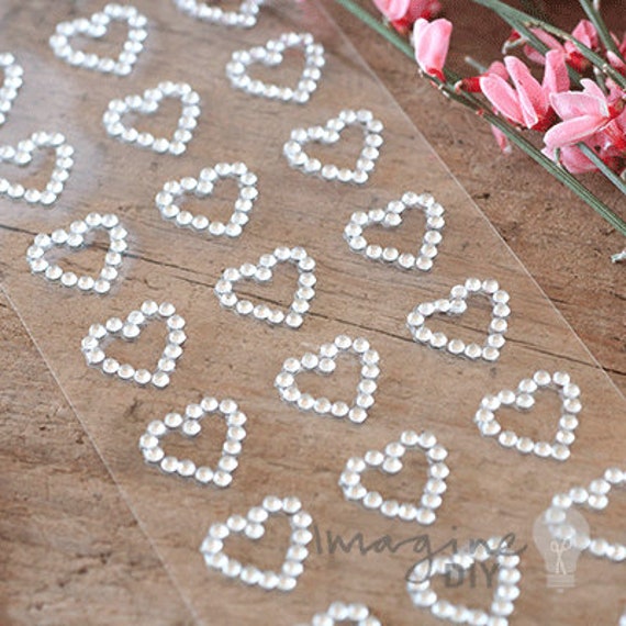 Self Adhesive Crystal Hearts Sheet of 24 Small Crystal Heart Stickers Stick  on Crystal Hearts Rhinestone Heart Stickers 