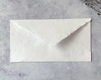 DL White Handmade Paper Envelopes with Deckled Edge | Made from White Cotton Rag Paper | Pack of 5 | SALE ITEM