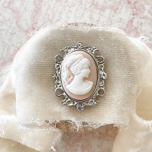 Cameo blush | PARTIJ VAN 5 |  Blushroze camee in zilveren setting met kristallen | Kleine cameeversiering in vintage stijl | DIY-uitnodigingen