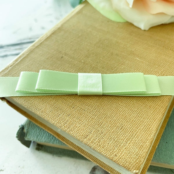 Flat Bow in Seafoam Green | Light Green Satin Bow | Perfect to Decorate Wedding Invitations, Stationery, Gift Wrap and More.