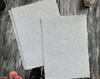 Handmade Card in Light Grey.  PACK OF 5 SHEETS.  Recycled cotton rag card with deckled edge.  Acid Free.  300gsm