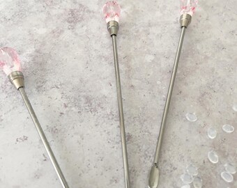 Sealing Wax Stirrer - Pink | Small Stirring Spoon With Pink Crystal Head | Perfect For Mixing Sealing Wax