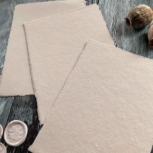 Handmade Paper in Natural. PACK OF 5 SHEETS. Recycled cotton rag paper with deckled edge. Acid Free. image 2