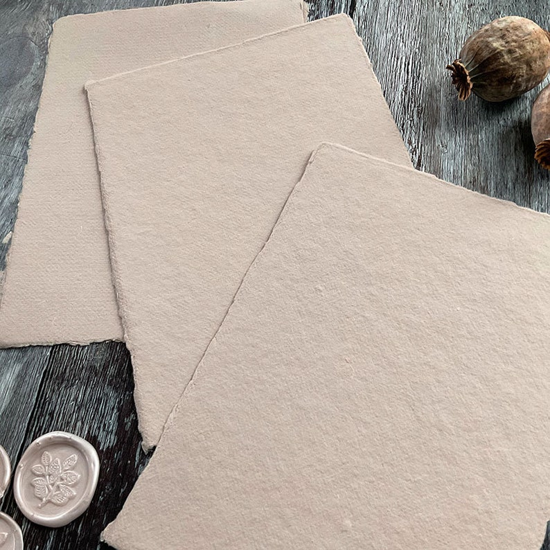 Handmade Paper in Natural. PACK OF 5 SHEETS. Recycled cotton rag paper with deckled edge. Acid Free. image 2