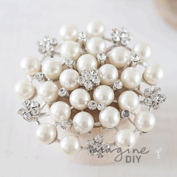 Boston Pearl Extra Large | Extra Large Pearl Brooch Embellishment with Crystals | Chair Cover Decoration | Brooch etc