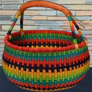 Kosz Bolga, duży kosz, kosz na rynek afrykański, kosze Bolgatanga, kosz do przechowywania, kosz upominkowy, wyprodukowane w Ghanie