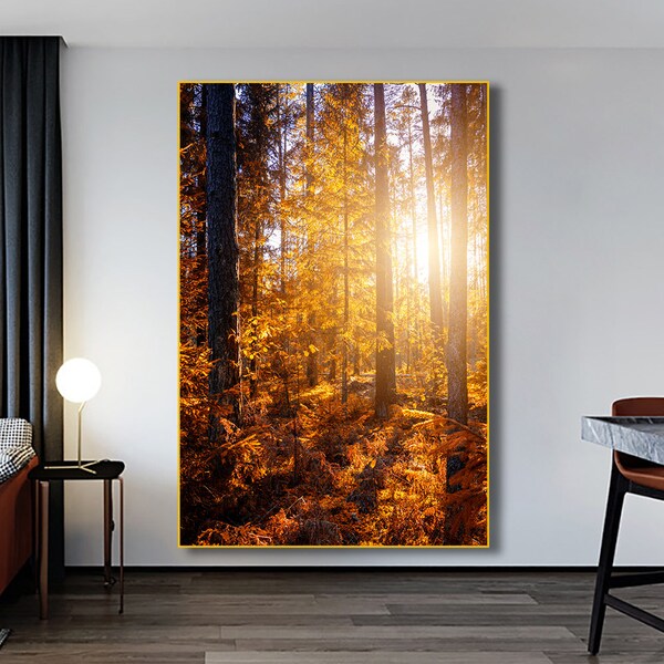 Peinture de lever de soleil en forêt, peinture à l’huile originale sur toile, Art mural, Peinture de lever de soleil en forêt, coucher de soleil, impressions sur toile de paysage d’été