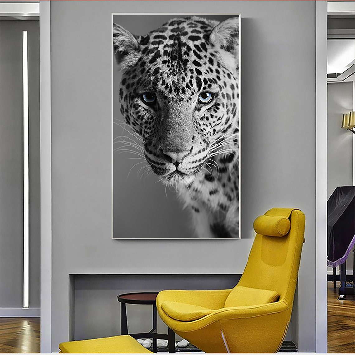 Black and White Leopard Painting Prints Canvas Wall art | Etsy