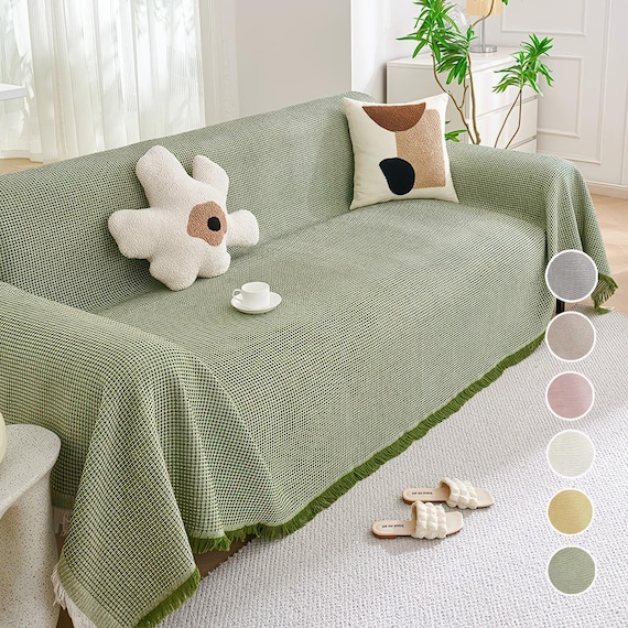 Waffle Weave Cotton Sofa Cover: Extra Large, Soft Organic Blanket