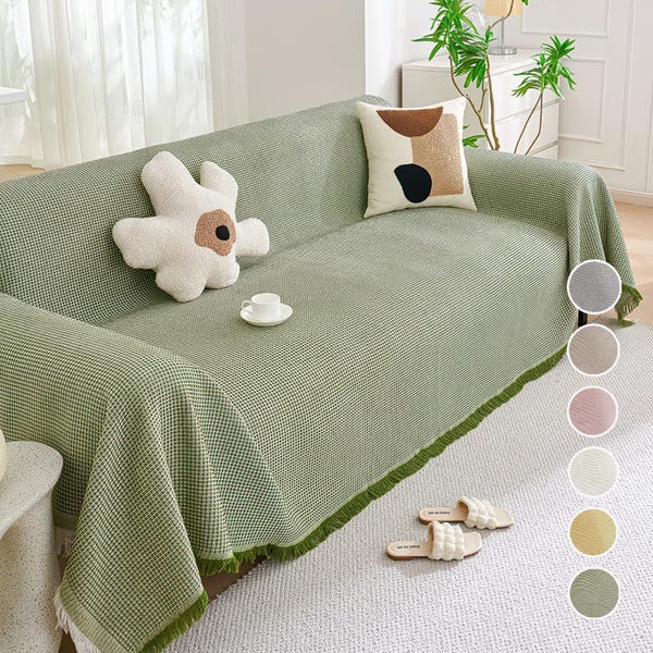 Waffle Weave Cotton Sofa Cover: Extra Large, Soft Organic Blanket
