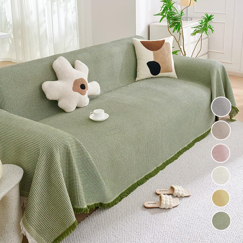 Waffle Weave Cotton Sofa Cover: Extra Large, Soft Organic Blanket image 1