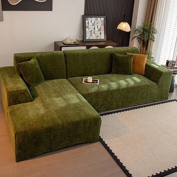 L-Form Sofaüberwurf, Ecksofa Husse, Stretch Chenille, Elastischer Bezug, Duschhauben Design, Fischgrätmuster