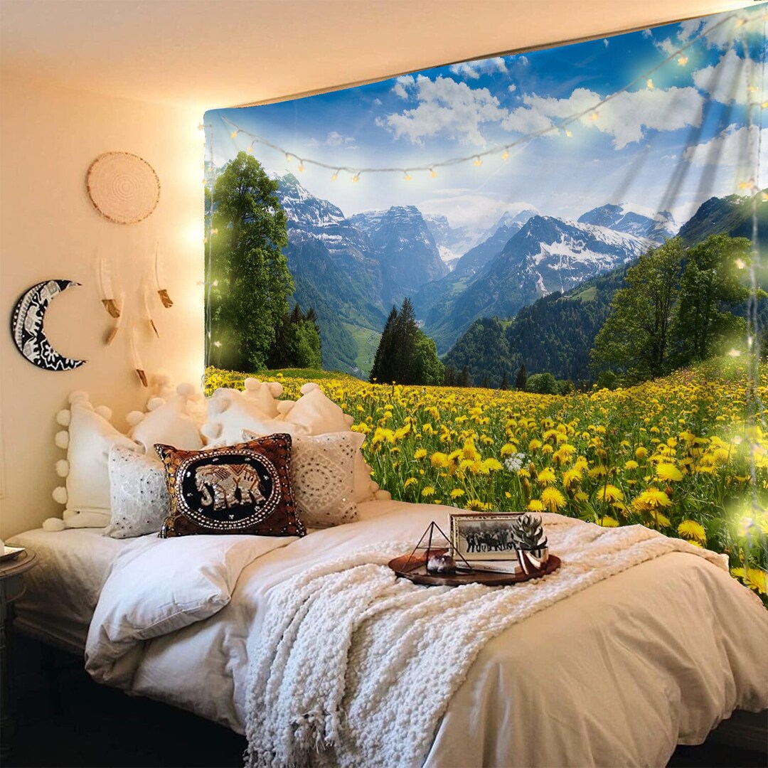 Mountain Tapestry Art Forest Trees Tapestries Sunset Tapestry Nature ...