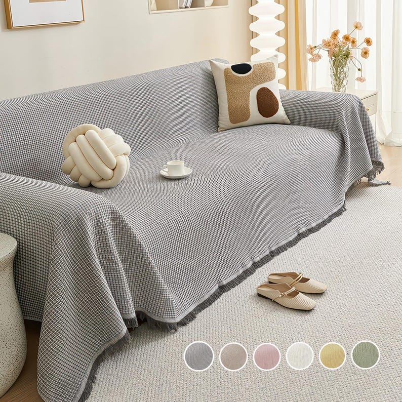 Waffle Weave Cotton Sofa Cover: Extra Large, Soft Organic Blanket image 2