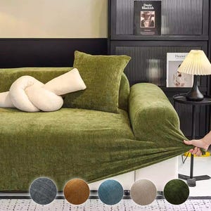 Funda de Sofá Elástica Chenilla, Protector de Muebles, Diseño Gorro de Ducha, Tela Espiga, Funda Lavable