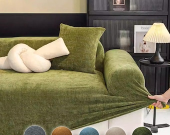 Stretch Chenille Sofa Cover, Full Cover Couch Slipcover, Pet Friendly Elastic Furniture Protector