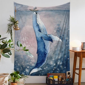 漫画クジラタペストリー、動物タペストリー、海の壁掛け、海のタペストリー、クジラの壁掛けタペストリー、青い海のタペストリー、子供部屋リビングルーム