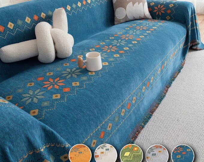 Featured listing image: Bohemian Chenille Sofa Cover: Anti-Slip Couch Cover, Cat Scratch Resistant