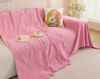 Coperta da letto in ciniglia rosa cipria: morbida fodera per divano, drappeggio elegante