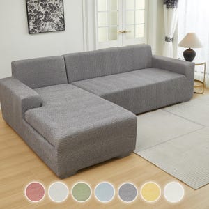 Copridivano Modulare a L, Fodera Ciniglia Effetto Lino Elastico, Protezione Soggiorno Moderno in Quattro Colori