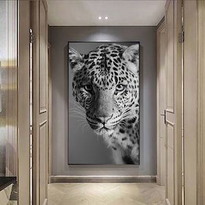 Carteles en blanco y negro, Pintura de leopardo, Impresiones Lienzo Arte de pared, Carteles de lienzo impermeables.Decoración de pared, Decoración para decoración de pared animal