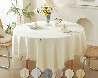 Mantel de Algodón Tejido 5 Colores, Cubierta de Mesa Rectangular Suave, Decoración Rústica de Cocina, Lavable, Tallas Grandes XXL