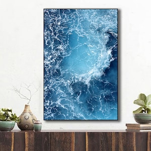 Ozean Druck Wellen Malerei, Große Ozean Wellen Poster, Luftwellen Set Triptychon WandKunst Luftbild Strand Druck Meer Wellen Druck Strand Wellen Druck