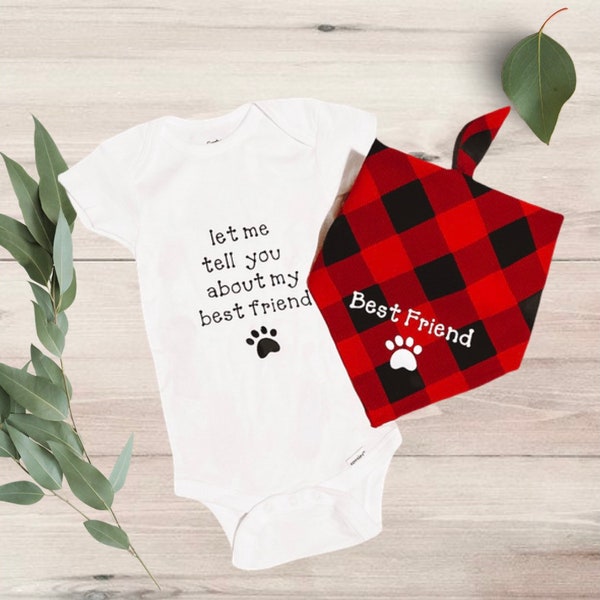 Best Friend Baby Onesie And Dog Bandana, Matching Baby And Dog, Baby Onesies, Dog Bandanas, Baby Shower Gift, Pregnancy Announcement