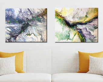 Pintura acrílica abstracta original "Sombras + Luz" - 16x20 lienzos - azul, púrpura, verde, amarillo / arte abstracto / decoración de la pared / arte de la pared
