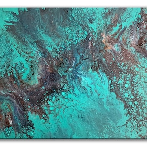 Original Abstract Painting - &quot;Celestial&quot; - 18x24 Acrylic on Canvas - Turquoise, Gold, Sapphire, Black, Silver | Wall Art | Wall Decor