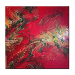 Original Abstract Painting - &quot;Firedancing #2&quot; - 14x14 acrylic on stretched canvas. Red | Gold | Orange | Bronze | Wall Art | Wall Decor