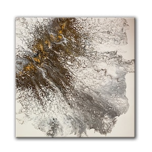 Original Abstract Painting - "Pale Midwinter's Light" - 14"x14" canvas, Brown, Gold, Grey, Silver | Wall Art | Wall Decor | Canvas Art