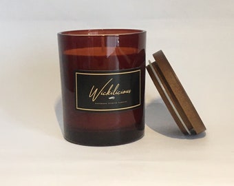 Scented candle homemade tobacco and vanilla Inspired by Tom Ford amber glass with wooden lid gift box with free delivery