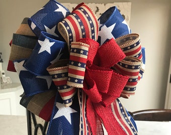 Patriotic Bow, 4th of July Bow, American Flag Bow, Stars and Stripes Bow, Wreath Bow, Lantern Bow, Patriotic Wreath Bow, Basket Bow