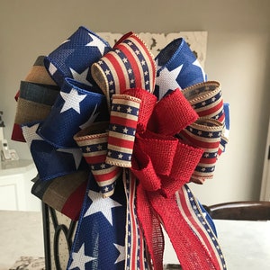 Patriotic Bow, 4th of July Bow, American Flag Bow, Stars and Stripes Bow, Wreath Bow, Lantern Bow, Patriotic Wreath Bow, Basket Bow