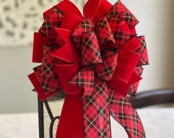 Christmas bow, Christmas plaid bow, Holiday bow, Wreath bow, Christmas Lantern bow, Christmas tree topper, Red Christmas bow, Elegant bow