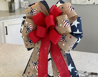 Patriotic bow, 4th of July bow, American flag bow, Stars and stripes bow, Wreath bow, Lantern bow, July 4th bow, Patriotic wreath bow, stars