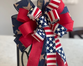 Patriotic 4th of July Bow, Stars and Stripes, Wreath & Lantern Decor