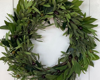 Olive wreath, Olive branch wreath, Wreath for front door, Everyday wreath, Greenery wreath, modern farmhouse decor, olive decor, boho decor