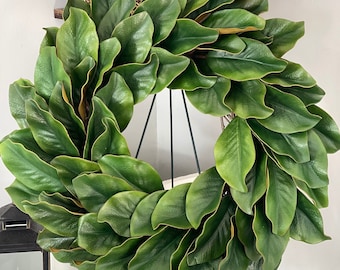 Classic Magnolia leaf wreath, farmhouse wreath, front door wreath, farmhouse decor, year round wreath, modern farmhouse, greenery wreath