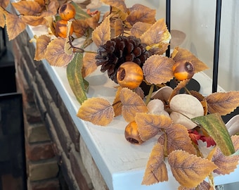 Fall garland, fall garland for mantle, berry garland, fireplace garland, Thanksgiving table runner, Thanksgiving boho, maple leaf garland